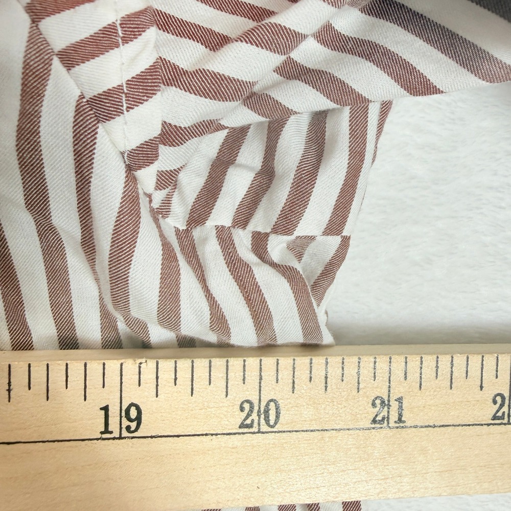 Everlane Brown White Striped Mock Neck Ruffle‎ Shoulder Blouse Top Size 8 - Picture 5 of 6